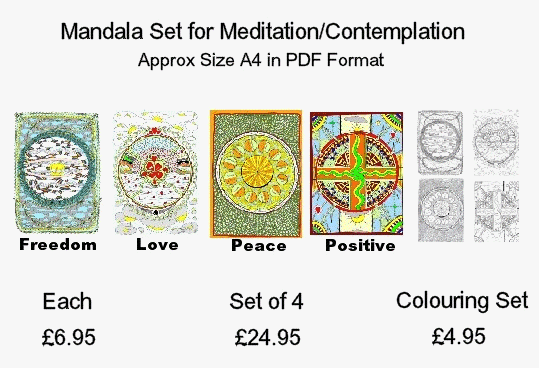 Mandala Set of 4 Peace, Love, Freedom and Positive